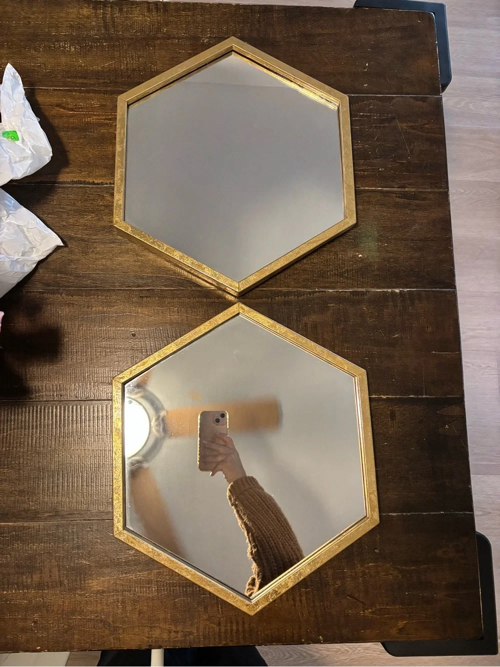 Two Gold Hexagon Wall Mirror - Decorative Home Wall Decor